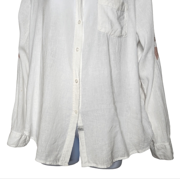 Rails Charli Embroidered Linen Blend Button Up Shirt Long Sleeve White Sz Large - Picture 7 of 12